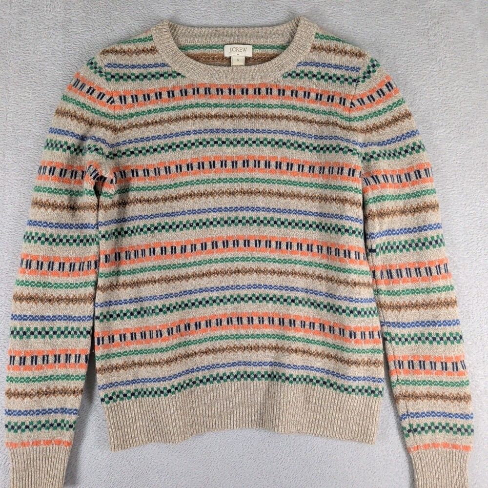 J. Crew Wool Sweater Women's Small Striped Earthy Brown Crew Neck Long Sleeve